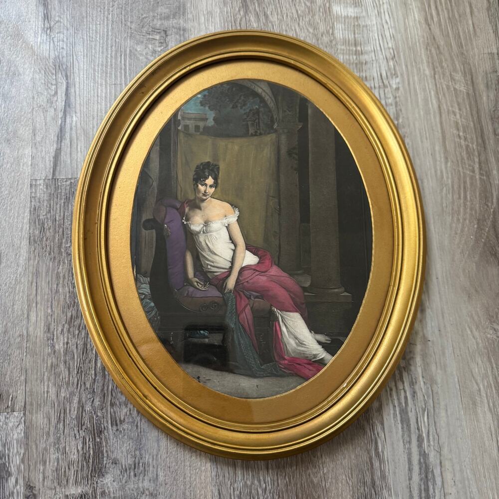 Vintage 1950s Oval Gold Frame Madame Récamier Portrait Print